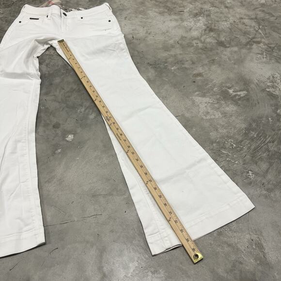 BURBERRY COTTON BLEND WHITE Wide LEG Flare JEANS SIZE 29 Embroidered READ - Picture 5 of 13